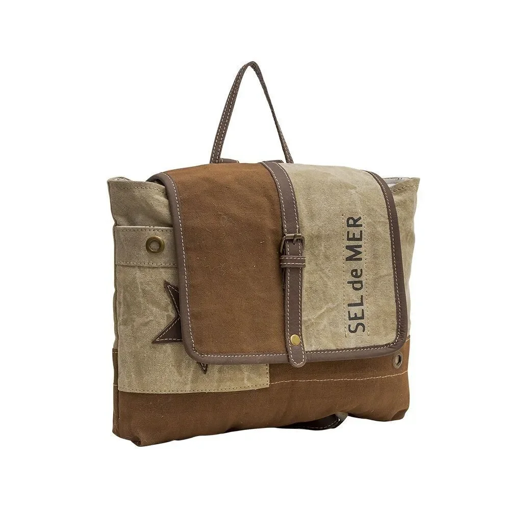 Myra Bag Handmade Tahini Backpack Upcycled Canvas & Cowhide Leather